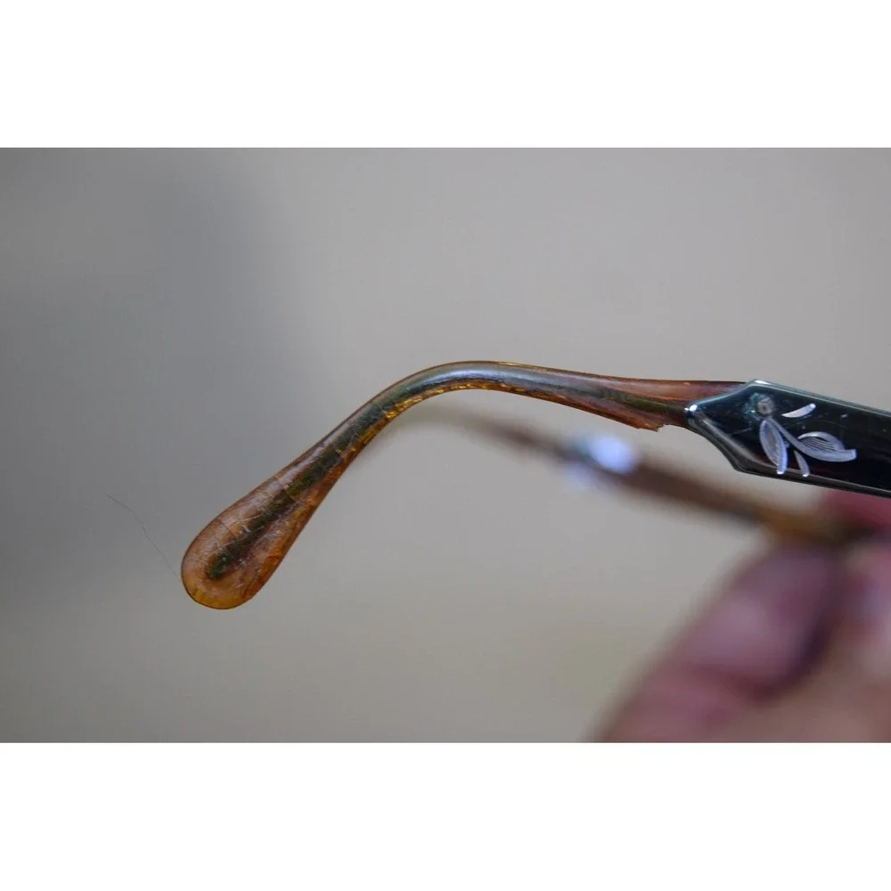 Vintage 1950's RICH LADY Eyeglasses Chrome Silver Etched FLAWS - PARTS OR REPAIR